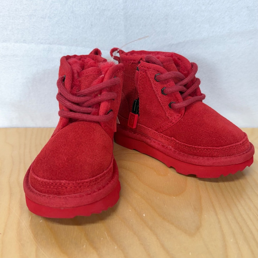 NEW Kids‎ Red Suede UGG Boots with Faux Fur Lining and Lace Up Front